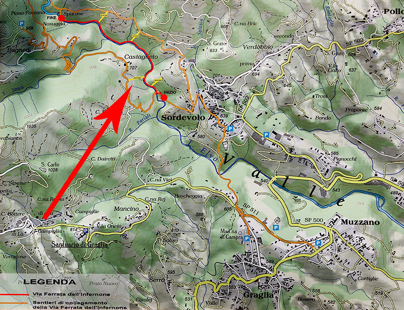Valle Elvo, Sordevolo, Via Ferrata dell'Infernone Infernone_map